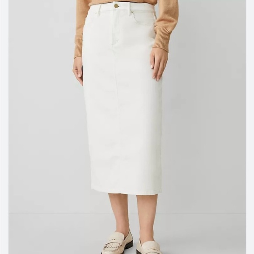 Ann Taylor Ivory Midi Column Skirt Ladies Size 6 Petite Corderoy
